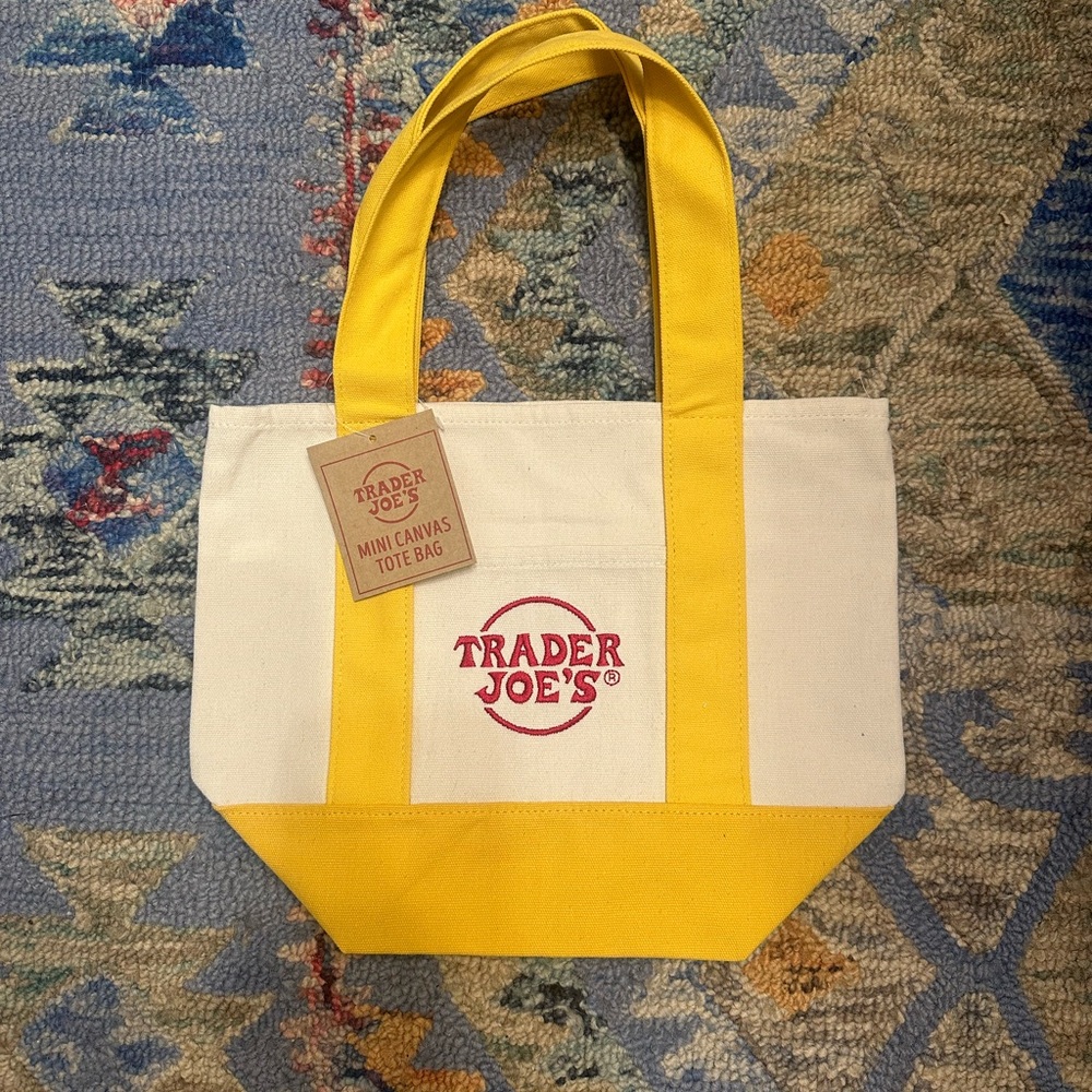 Trader Joe's Yellow and White Mini Canvas Tote Bag